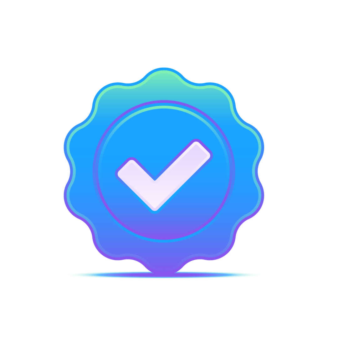 A gradient purple checkmark icon